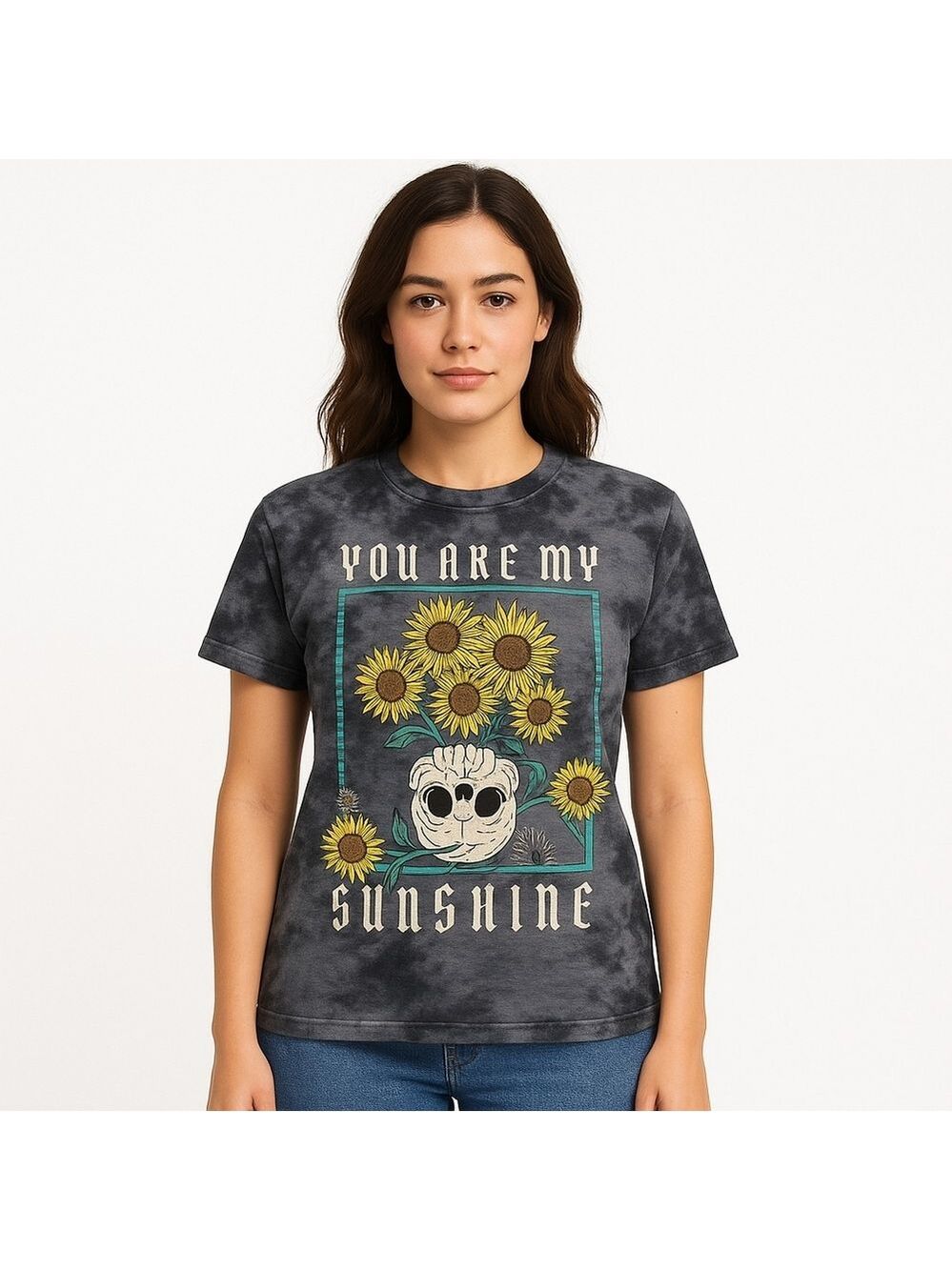 Vintage Unisex Tie-Dye Skull Sunflower Tee M You Are My Sunshine Cotton Grunge